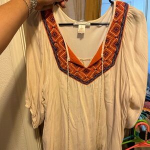 Flying Tomato Cream Blouse with Orange and Blue Embroidery